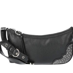 Jessica Simpson Black Rocker Chic Silver Studded Shoulder Bag with Adj Strap